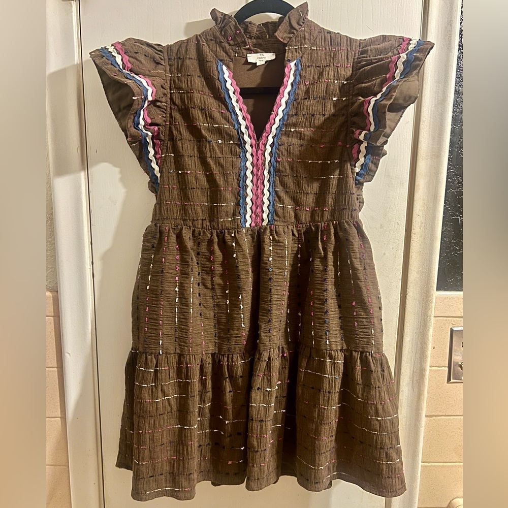 Women Brown Dress with Colorful Accents